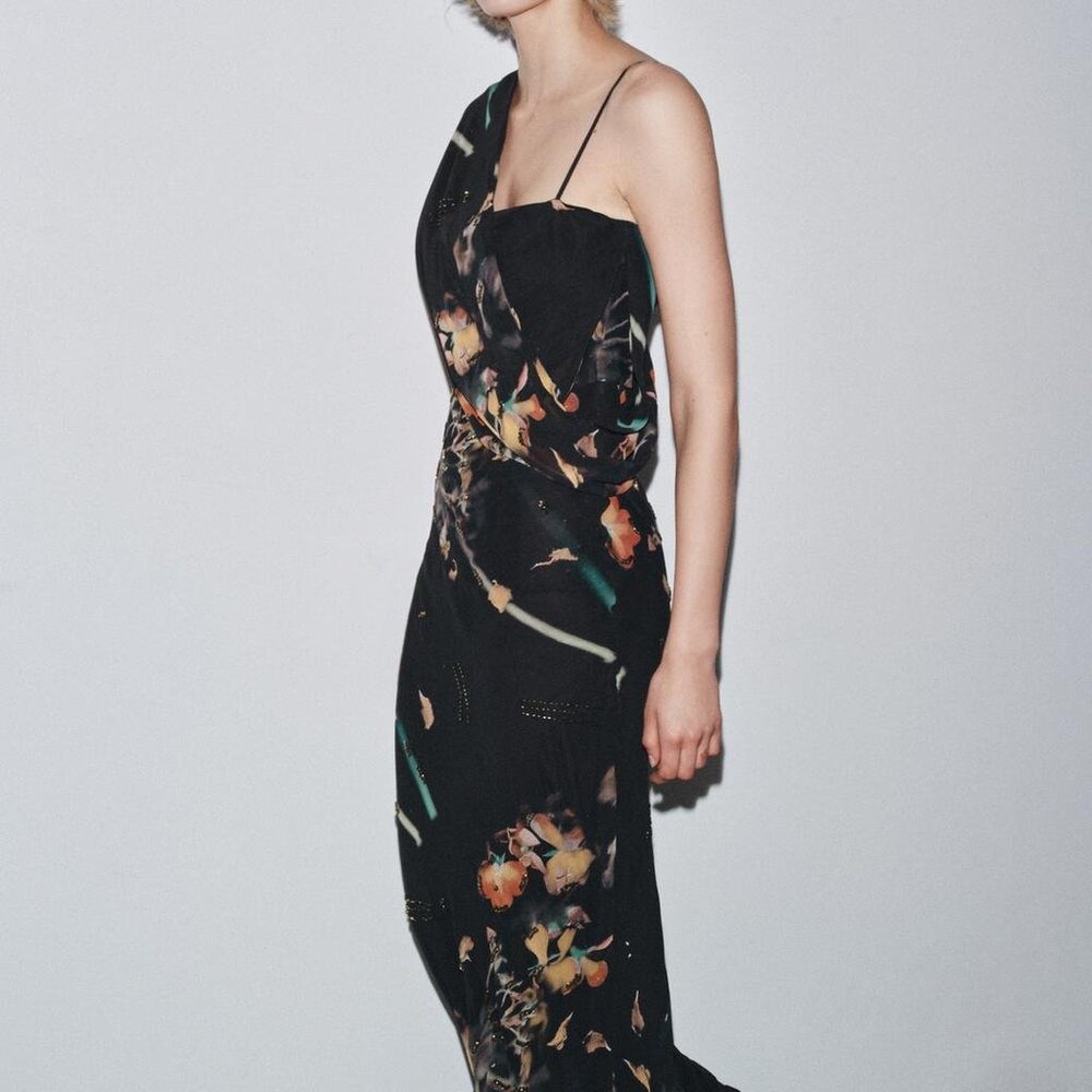 Rare Zara Beaded Printed Cape Dress